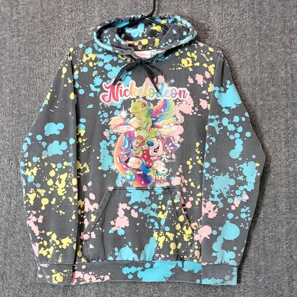 Nickelodeon Hoodie Womens S Black Paint Splatter Rugrats Hey Arnold Ren & Stimpy